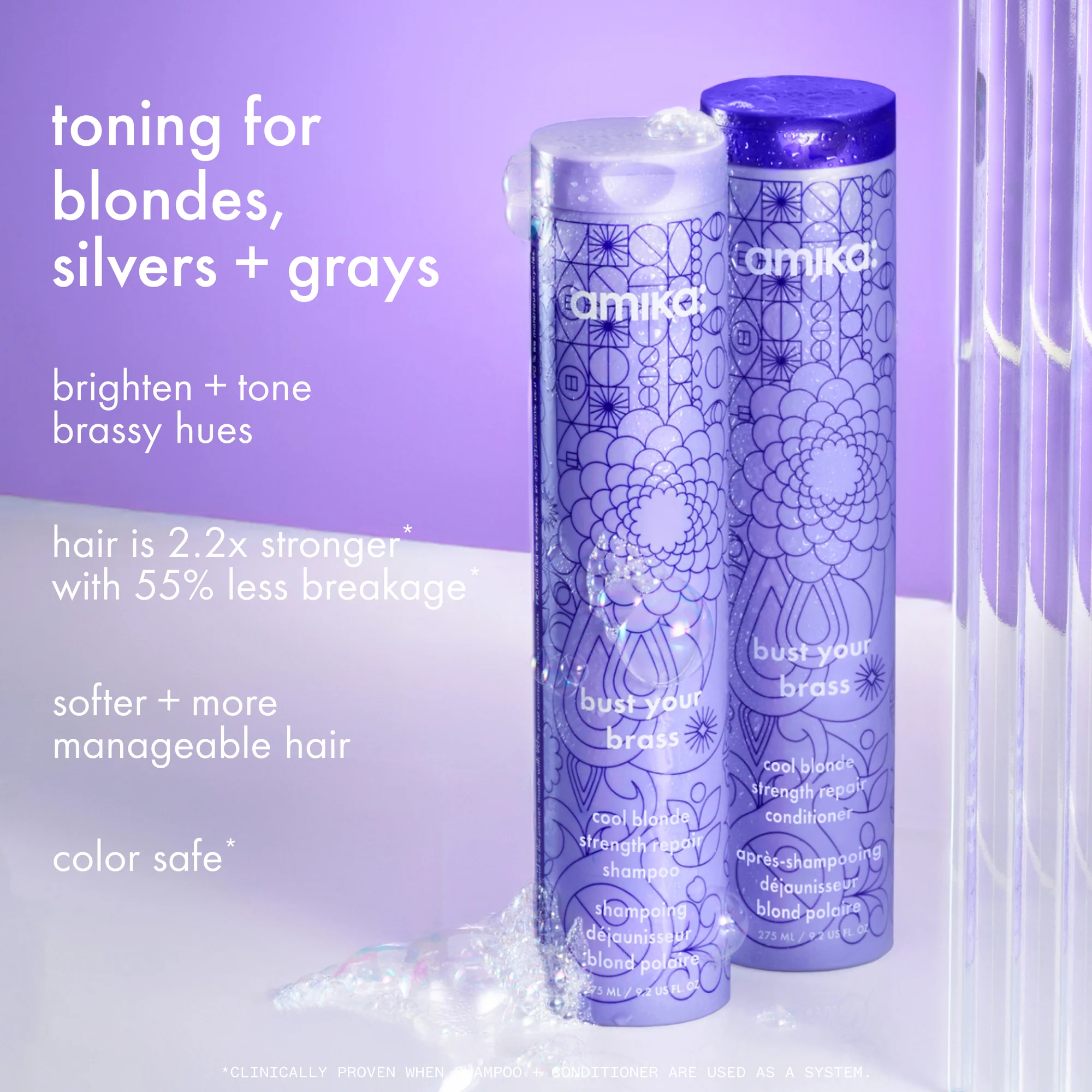 Amika - Shampoing réparateur blonds froids Bust your Brass 275ml – Image 3